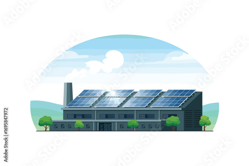 Eco-Friendly Factory with Solar Panels: Sustainable Energy and Green Manufacturing in a Modern Facility, Promoting Renewable Resources and Environmental Responsibility, Clean Energy Technology