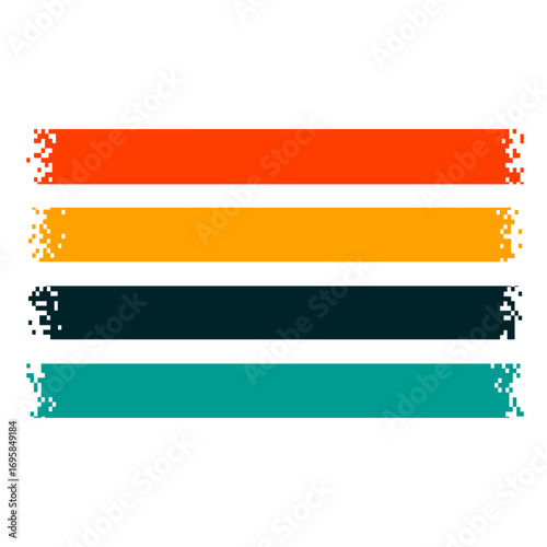 Pixel ribbons or wide pixelated banners set of four