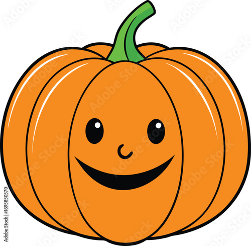 Cute smiling orange pumpkin happy Halloween autumn harvest vegetable 