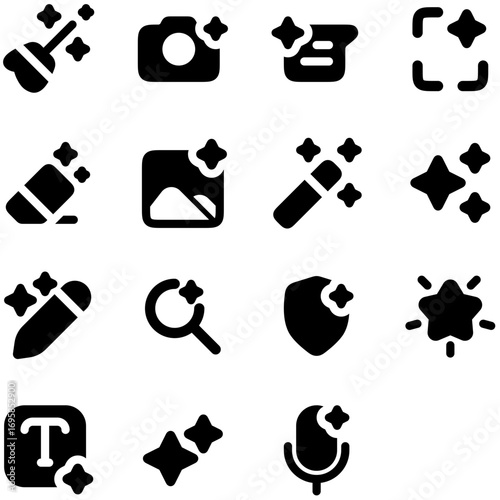 Sparkle Editing Tools Solid Icon Set