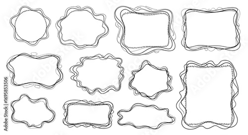Collection of hand drawn doodle frames with irregular shapes and lines