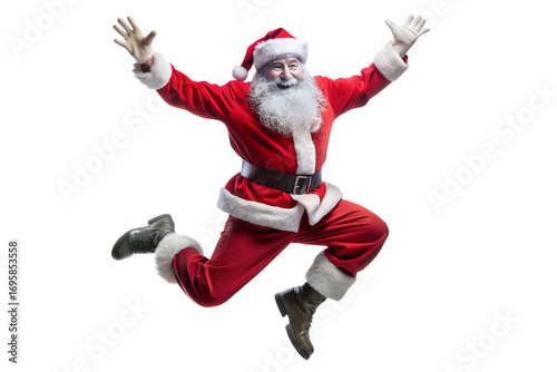Happy Santa Claus Jumping for Joy Celebration on transparent background cheerful jumping