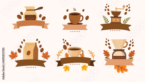 Coffee decorative emblem set