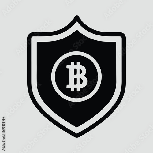 Silhouette Bitcoin crypto currency shield logo vector illustrator
