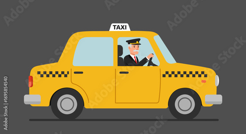 Yellow Taxi Cab with Driver Illustration.