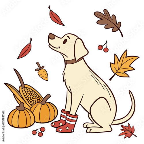 Creative SVG: Content Labrador with wearing bunny slippers in a Harvest Blessings colored Thanksgiving theme