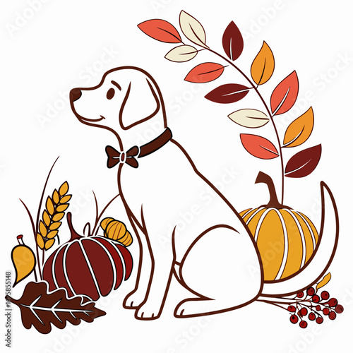 Gentle Labrador with wearing a bowtie, set in a charming Thanksgiving theme – Harvest Blessings color vector art