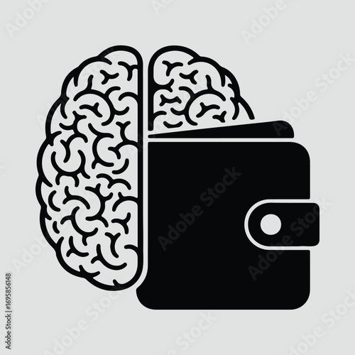 Silhouette Brain and wallet depicting financial planning vector illustrator