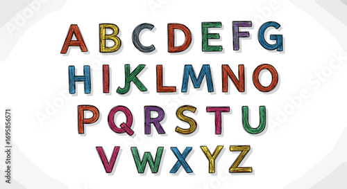 Colorful alphabet letters from a to z displayed in a grid formation