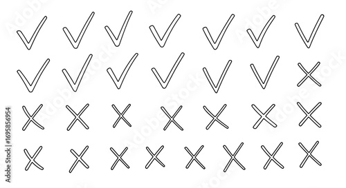 Illustration of check marks and x marks arranged in rows and columns