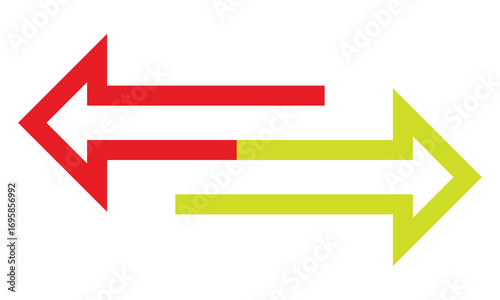 choice with two arrows, red and green vector concep. Flat illustration. Minimalist illustration of two curved arrows, merging into a single direction against . 