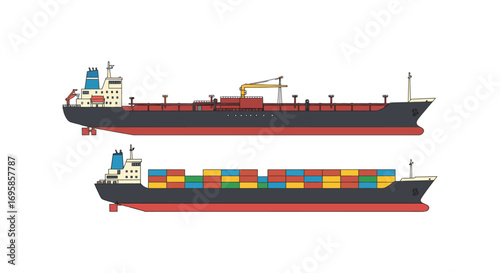 shipping vessels with containers and cargo hold illustration