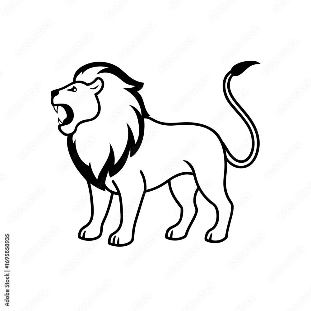 Obraz premium Illustration of a roaring lion in black ink