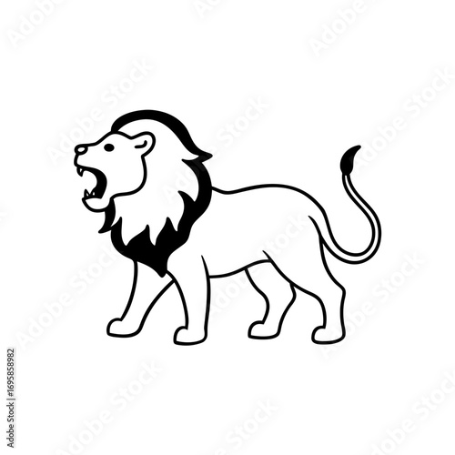 Illustration of a roaring lion outline art
