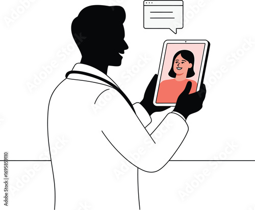 Telemedicine Consultation Doctor and Patient on Tablet Screen for Remote Healthcare