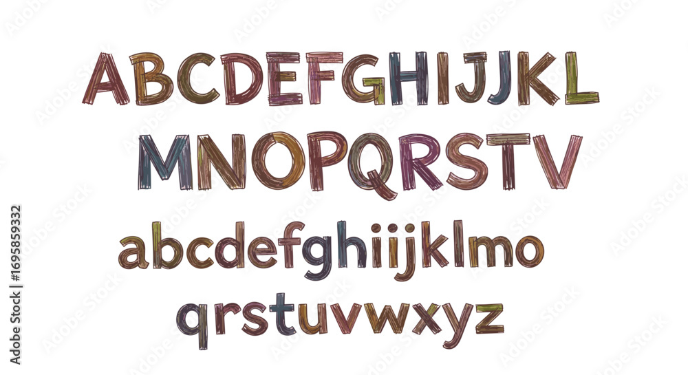 Obraz premium Illustration of uppercase and lowercase alphabet letters in four rows