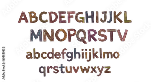 Illustration of uppercase and lowercase alphabet letters in four rows