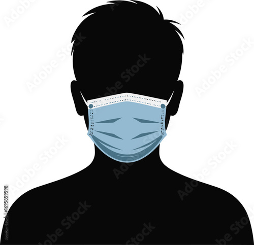 Silhouette of Person Wearing Face Mask on Transparent Background Protection Concept