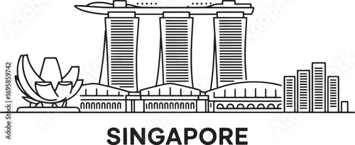 Singapore Skyline Silhouette Vector Illustration with Modern Design and Minimalist Style
