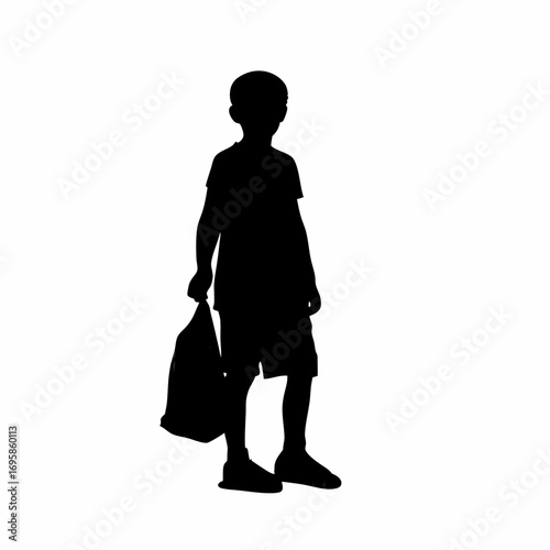Boy avoiding plastic bag for eco friendly awareness