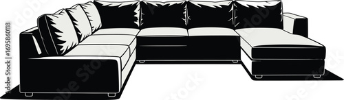 Sectional Sofa Silhouette with Cushions for Interior Design and Furniture Layouts