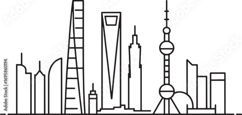 Shanghai Skyline Silhouette Vector Illustration with Modern Architecture and Urban Design