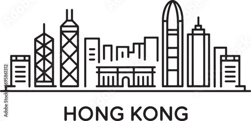 Hong Kong Skyline Vector Illustration with Modern Buildings on Transparent Background