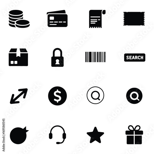 Icons representing commerce and online services shopping