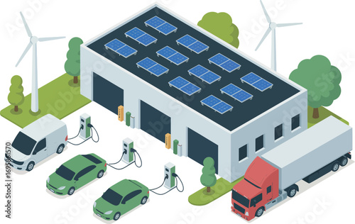 Modern electric vehicle charging station powered by solar and wind energy