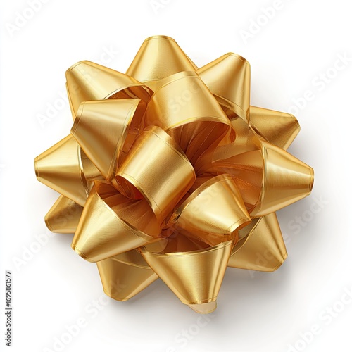 Golden star-shaped gift bow, top view