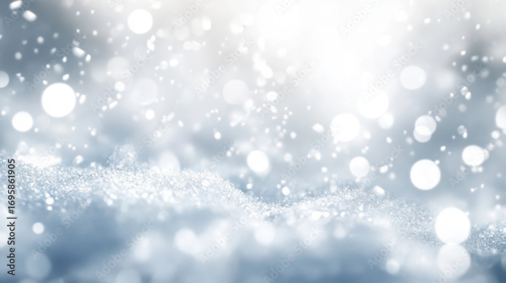 Fototapeta premium White snow with shining light and soft blur effect creating bright winter background with frozen scene