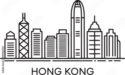 Detailed Hong Kong Skyline Vector Illustration with Modern Buildings on Transparent Background