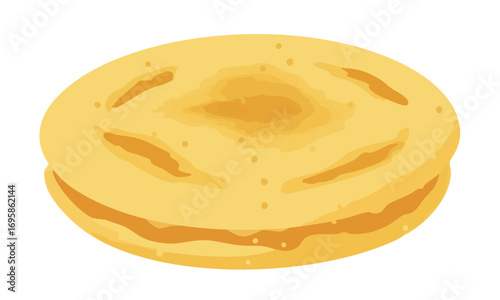 Illustration of a golden-brown arepa, a flatbread made of ground maize.