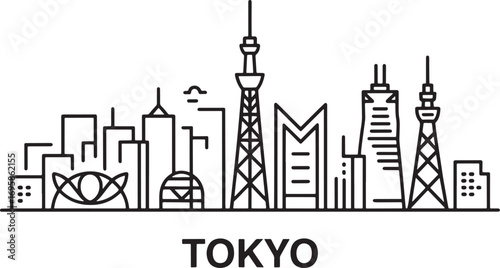 Detailed Tokyo Cityscape Outline Vector Illustration with Modern Design and Minimalist Style