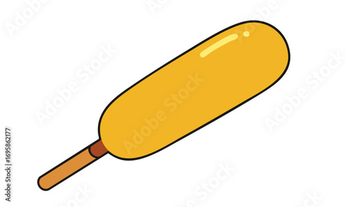 Cartoon illustration of a corn dog on a stick, isolated on white background.