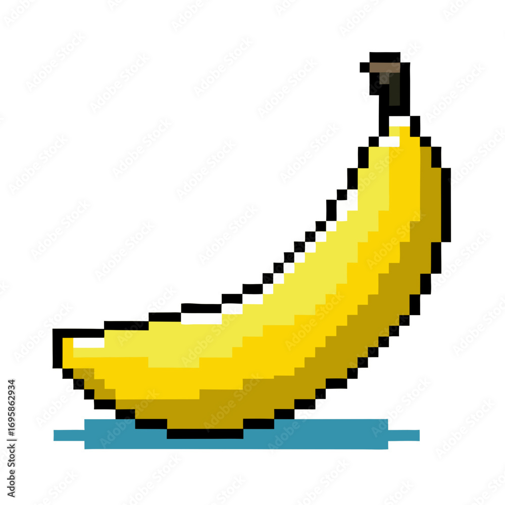 Obraz premium Simple pixel art banana design for creative projects, digital art, and playful website elements, ready to use