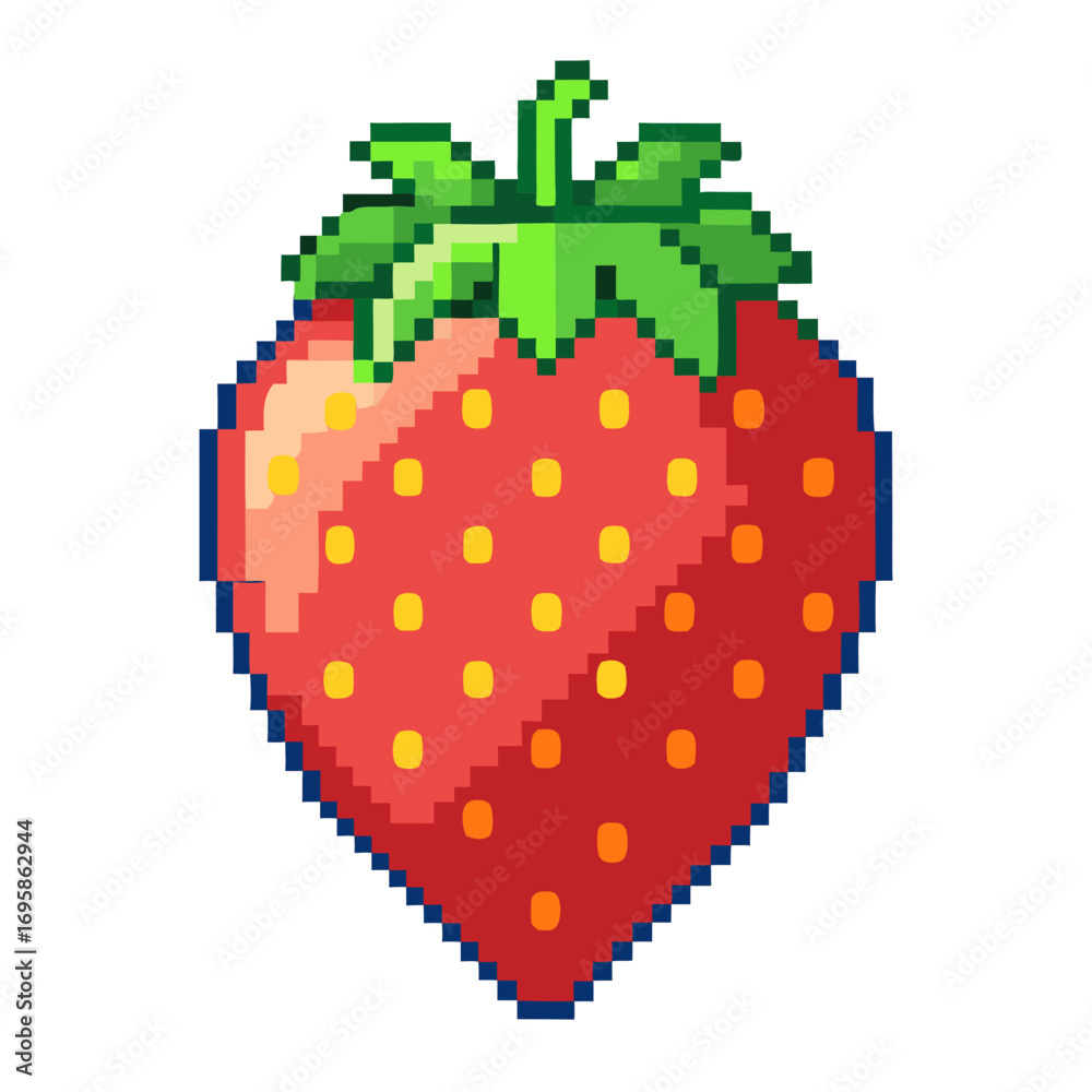 Fototapeta premium Simple pixel art strawberry, perfect for cheerful food-themed projects and digital illustrations that need a fun, vibrant touch