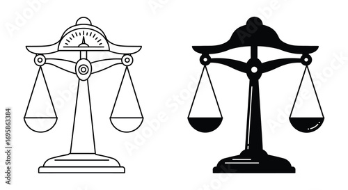 a detailed illustration of two contrasting scales of justice