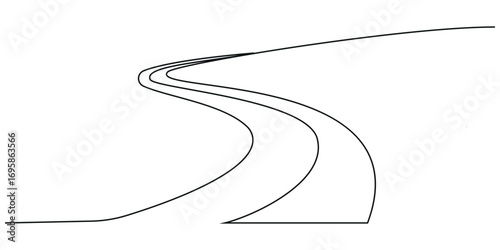 Continuous one line drawing of highway.  Singla line art highway. Hand drawn Editable stroke. Vector illustration.	