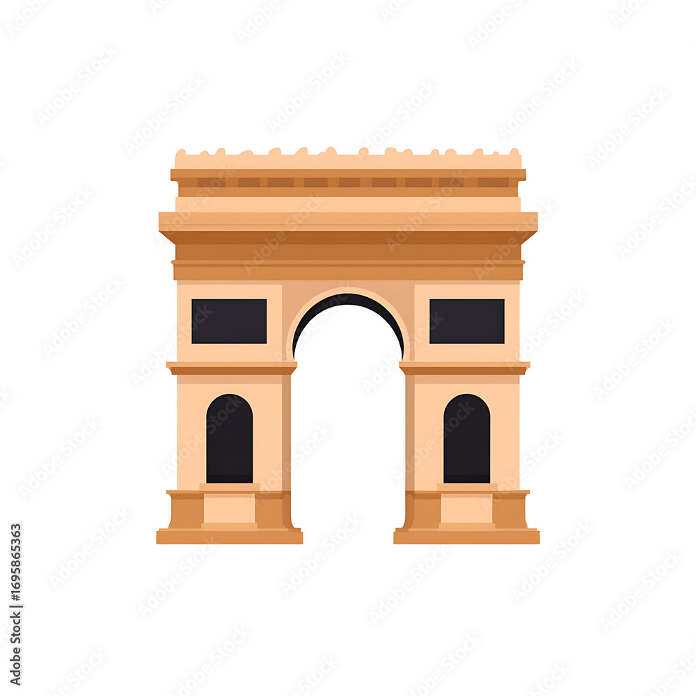 Fototapeta premium Arc de Triomphe in Paris, France, cartoon illustration, isolated on transparent background