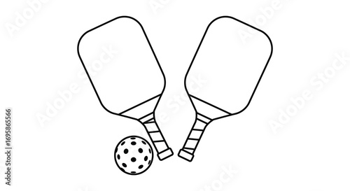 two pickleball paddles crossed with ball below them