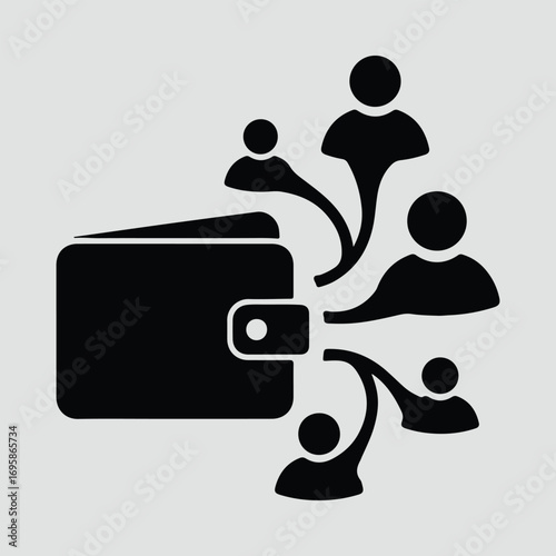 Silhouette wallet money transfer to people symbol vector illustrator