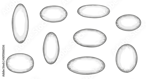 Collection of ten stylized white shapes with varying forms and sizes