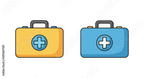 medical kits in yellow and blue colors side by side