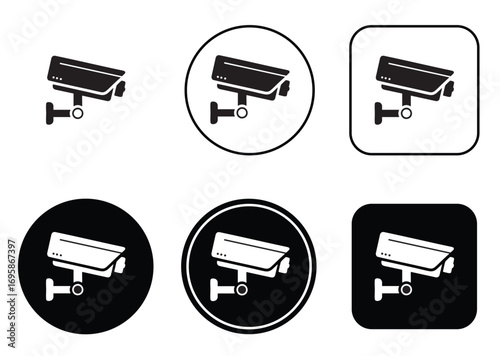 CCTV Camera Icon Set, Round and Square Icon Variants Pack