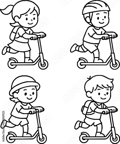 Riding Kick Scooters – Vector Icon Set