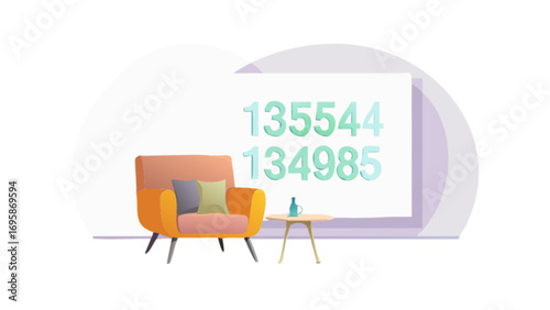 Modern living room interior design with armchair table and wall art vector illustration