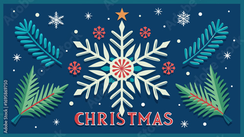 Festive snowflake and pine branch christmas greeting