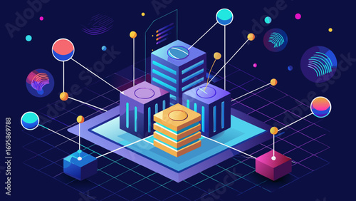 Abstract futuristic network of data servers and connections