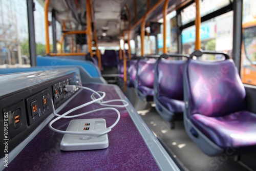 Wallpaper Mural Inside bus USB charger on ledge purple seats visible Torontodigital.ca
